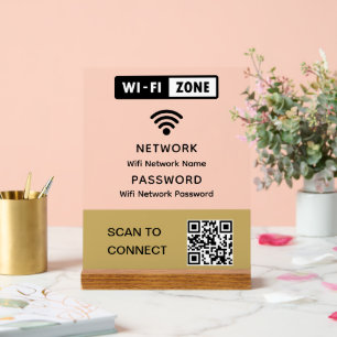 Panneau En Acrylique Simple Élégant Code QR Wifi Mot de Passe Réseau