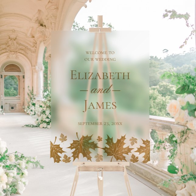 Panneau En Acrylique Simple Elegant Gold Fall Feuilles Mariage Accueil (Créateur téléchargé)