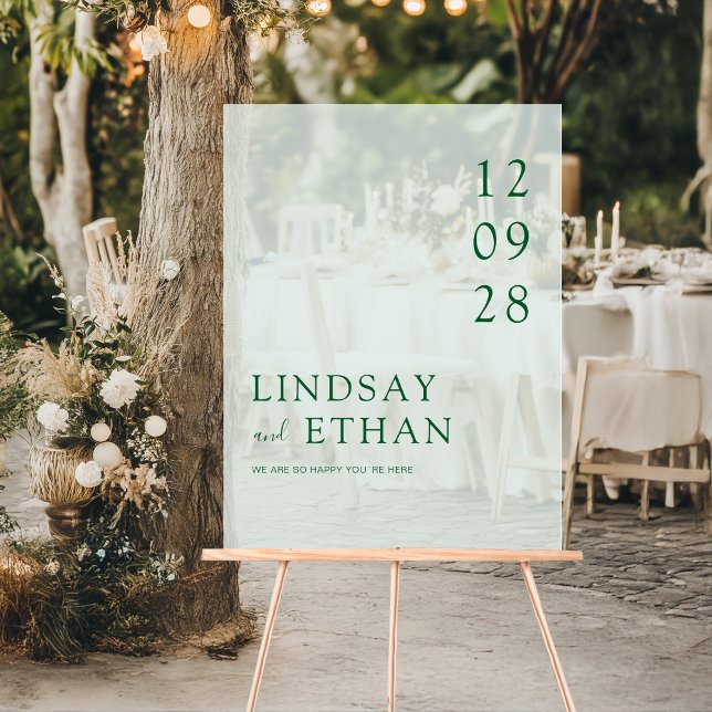 Panneau En Acrylique Simple Élégant Mariage Transparent Vert (Simple Elegant Green Transparent Wedding Acrylic Sign)
