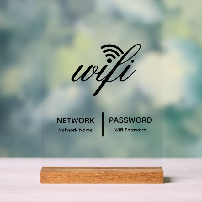 Panneau En Acrylique Simple Élégant Réseau Wifi Mot De Passe Info Blanc (Neutre)
