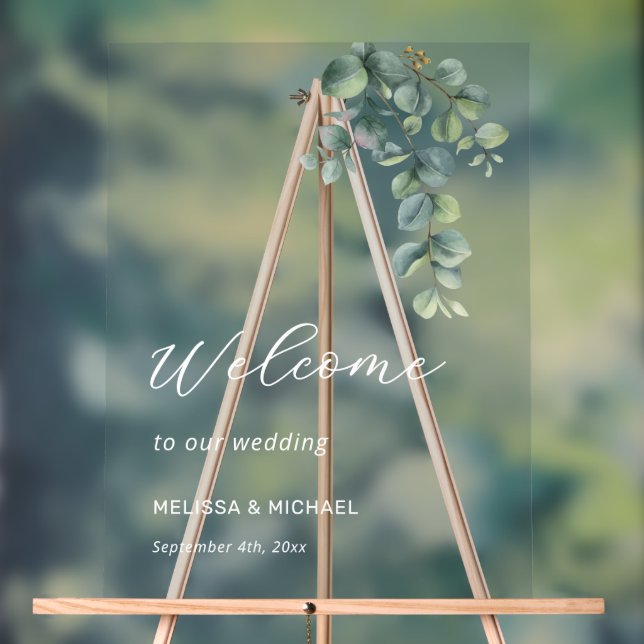 Panneau En Acrylique Simple Eucalyptus Leave Wedding Welcome (Neutre)