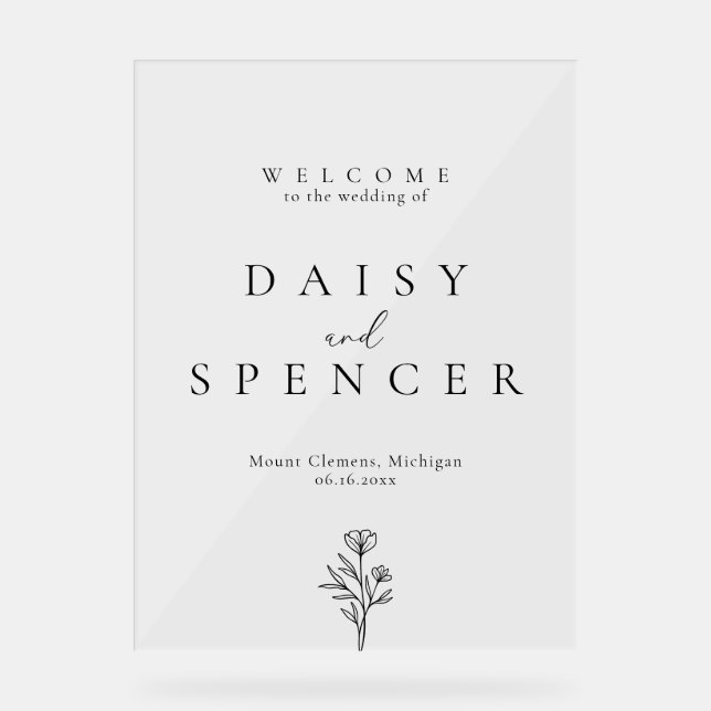 Panneau En Acrylique Simple Floral Outline Mariage Accueil Clair (Recto)