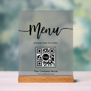 Panneau En Acrylique Simple Frosted Minimaliste Code QR Script de menu