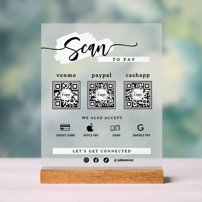 Panneau En Acrylique Simple Minimalist 3 Qr Code Scan To Pay Frosted (Neutre)