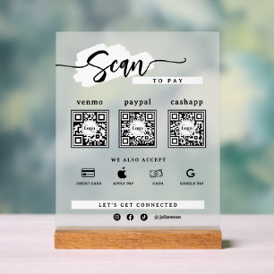 Panneau En Acrylique Simple Minimaliste 3 Code Qr Scan Pour Payer givré