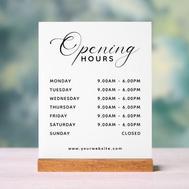 Panneau En Acrylique Simple Modern Business Opening Hours Display (Neutre)