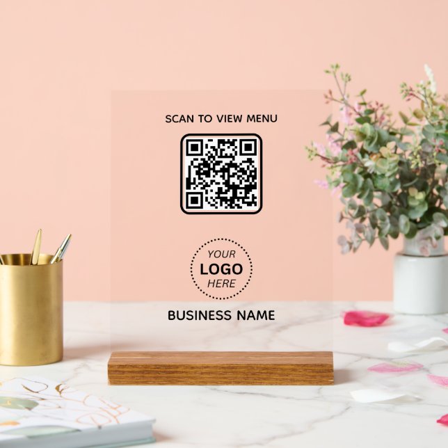 Panneau En Acrylique Simple Modern QR Code Menu Business Name & Logo (Mariage)