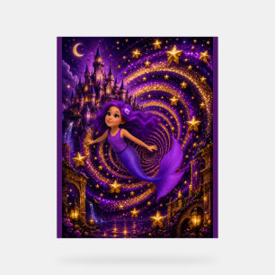 Panneau En Acrylique Sirène Violette Étoile Spirale Château Fantastique