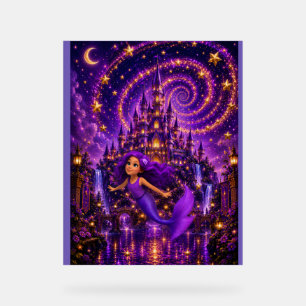 Panneau En Acrylique Sirène Violette Étoile Spirale Château Fantastique
