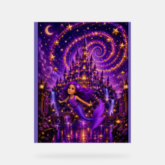 Panneau En Acrylique Sirène Violette Étoile Spirale Château Fantastique