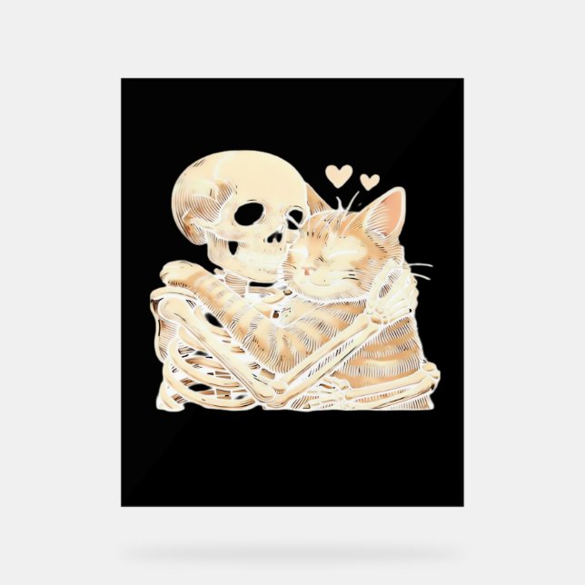 Panneau En Acrylique Skeleton Accrocher chat Halloween Amoureux des cha (Recto)