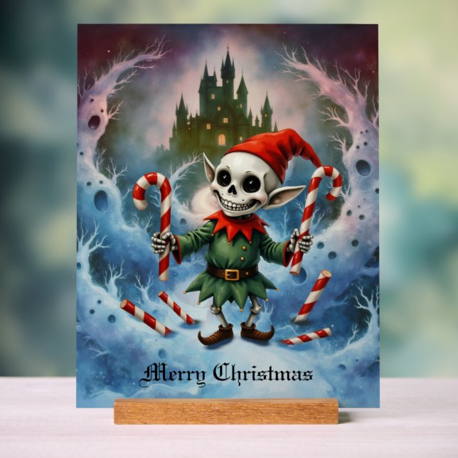 Panneau En Acrylique Skeleton Christmas Elf – Creepy Cute Dark Holiday  (Neutre)