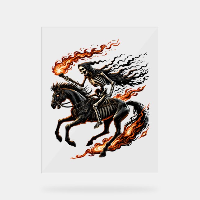 Panneau En Acrylique Skeleton Horseman Riding Flaming Horse (Recto)