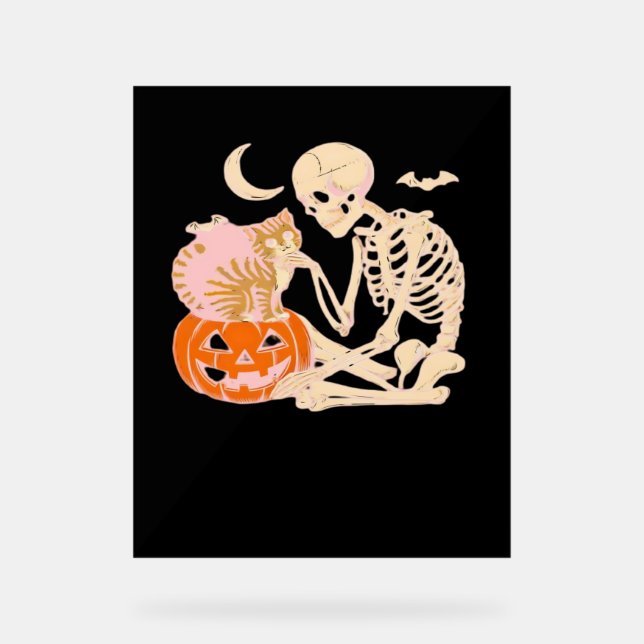 Panneau En Acrylique Skeleton Hugging Cat Halloween Amoureux des chats  (Recto)
