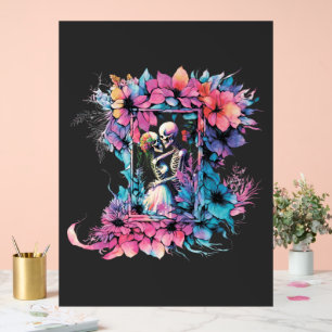 Panneau En Acrylique Skeletons amoureux. Un bouquet de fleurs.