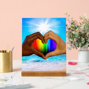 Panneau En Acrylique SlipperyJoe dégradé de cœur arc-en-ciel vibrant in
