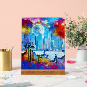 Panneau En Acrylique SlipperyJoe NYC graffiti lune entourée de tourbill