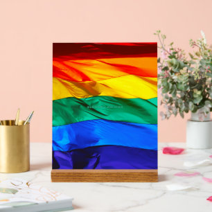 Panneau En Acrylique SlipperyJoe's drapeau gay pride agitant des couleu