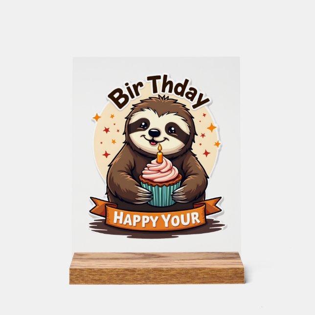 Panneau En Acrylique Sloth Birthday Shirt Vintage Cake Animal Graphic (Recto)