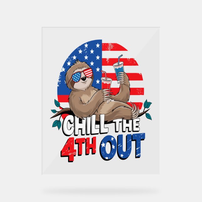 Panneau En Acrylique Sloth Chill 4th out Patriotic USA (Recto)