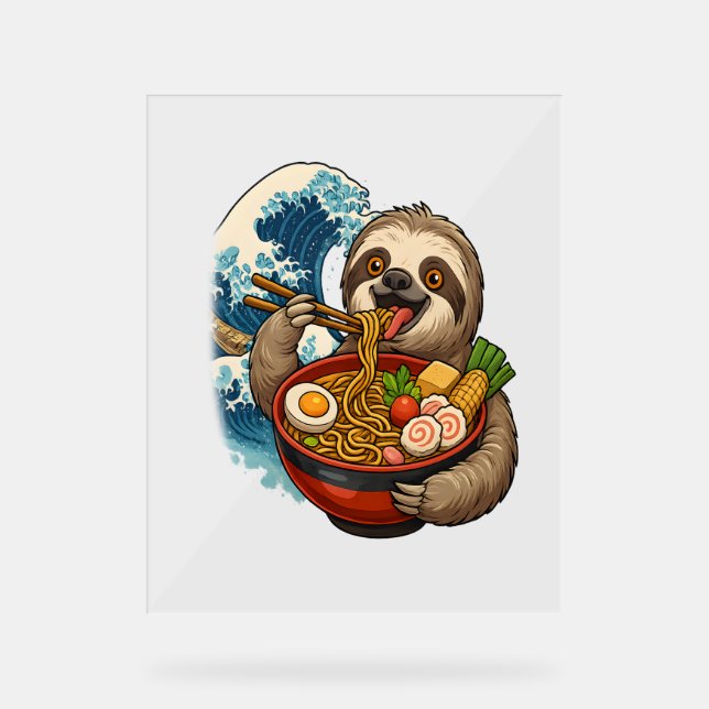 Panneau En Acrylique Sloth Mange Japonais Ramen (Recto)