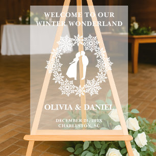 Panneau En Acrylique Snowflake Frosted Winter Wedding Welcome