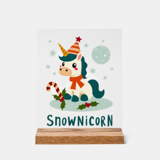 Panneau En Acrylique Snownicorn Licorne Mignonne Bonhomme de Neige Noël