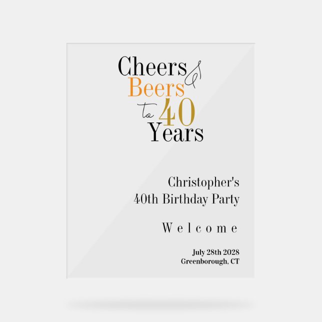 Panneau En Acrylique Soirée d'anniversaire 40e Soirée de bienvenue (Recto)