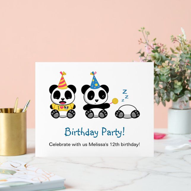 Panneau En Acrylique Soirée d'anniversaire de Cute Pandas (Mariage)