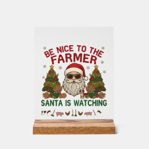 Panneau En Acrylique Sois gentil fermier père noël animaux de ferme de
