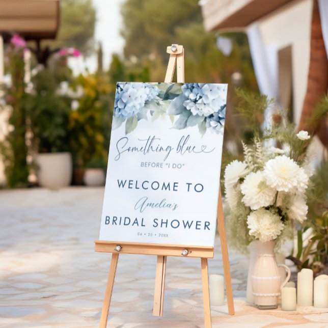 Panneau En Acrylique Something Blue Hydrangea Bridal Shower Sign (Créateur téléchargé)