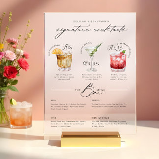 Panneau En Acrylique Son Ours & Ses Aquarelle Signature Cocktail Menu