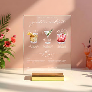 Panneau En Acrylique Son Ours & Ses Aquarelle Signature Cocktail Menu