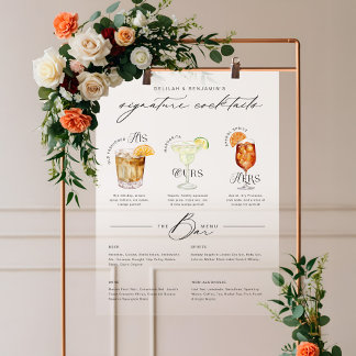 Panneau En Acrylique Son Ours & Ses Aquarelle Signature Cocktail Menu