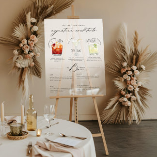 Panneau En Acrylique Son Ours & Ses Aquarelle Signature Cocktail Menu