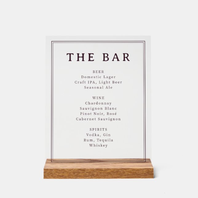 Panneau En Acrylique Sophisticated Black and White Menu Sign (Recto)