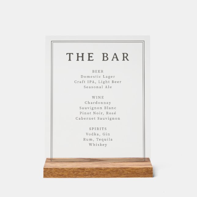 Panneau En Acrylique Sophisticated Black and White Menu Sign (Recto)