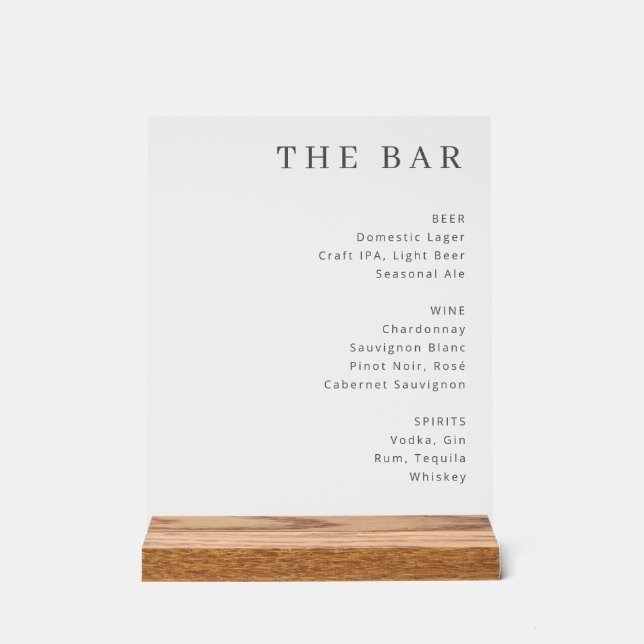 Panneau En Acrylique Sophisticated Black and White Serif Bar Menu (Recto)