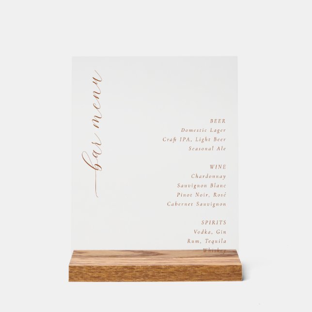 Panneau En Acrylique Sophisticated Gold Minimalist Bar Menu (Recto)