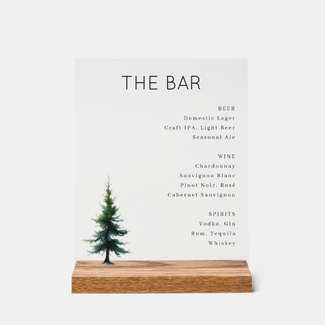 Panneau En Acrylique Sophisticated Green Minimalist Bar Menu (Recto)