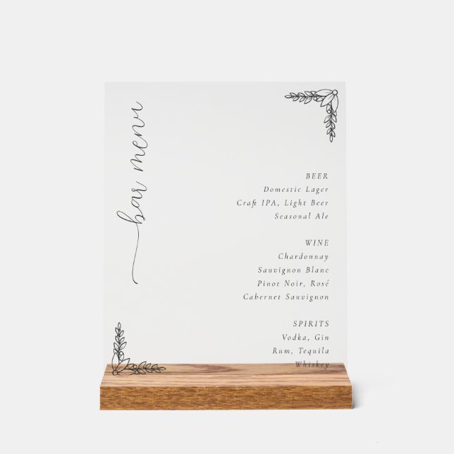 Panneau En Acrylique Sophisticated Minimalist Bar Menu (Recto)