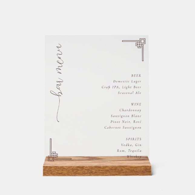 Panneau En Acrylique Sophisticated Off-White Minimalist Bar Menu (Recto)
