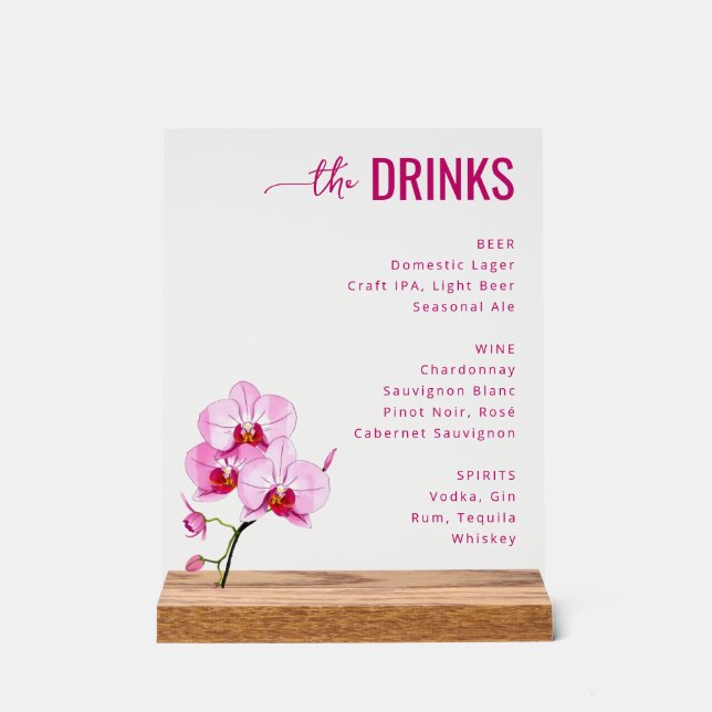 Panneau En Acrylique Sophisticated Pink Floral Beverage Menu (Recto)