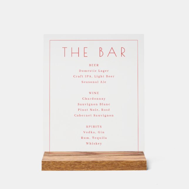 Panneau En Acrylique Sophisticated Pink Minimalist Bar Menu (Recto)