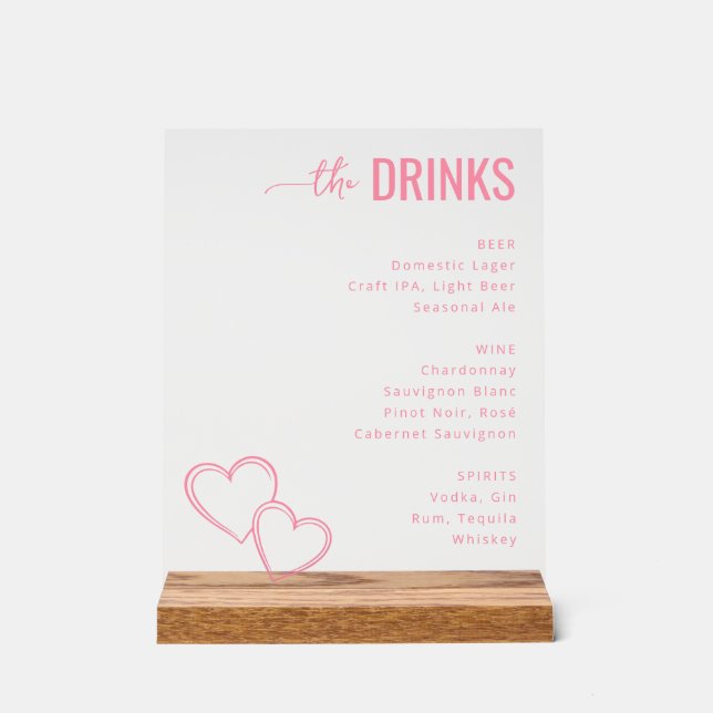 Panneau En Acrylique Sophisticated Pink Minimalist Beverage Menu (Recto)