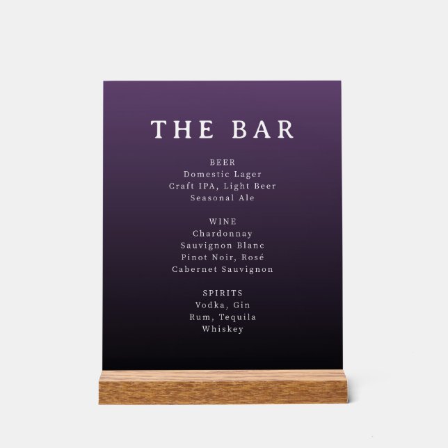 Panneau En Acrylique Sophisticated Purple Gradient Bar Menu (Recto)