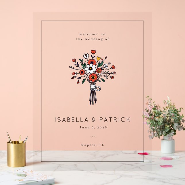 Panneau En Acrylique Sophisticated Red Floral Bouquet (Mariage)