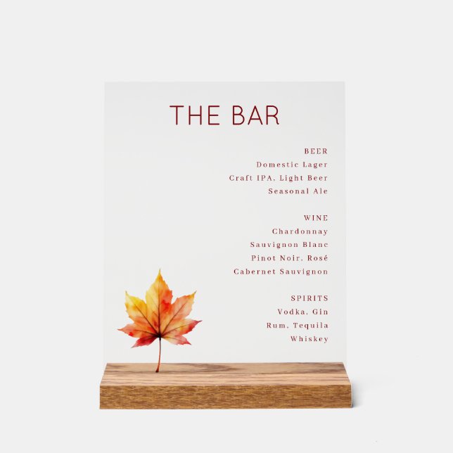 Panneau En Acrylique Sophisticated Red Serif Bar Menu Sign (Recto)