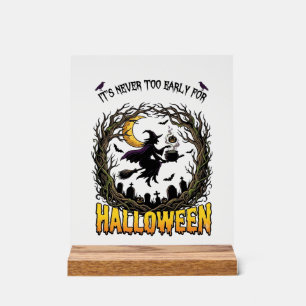 Panneau En Acrylique Sorcière d'Halloween Chaudron Lune Cimetière Arbre