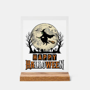 Panneau En Acrylique Sorcière Vintage Joyeux Halloween Vector Design_1